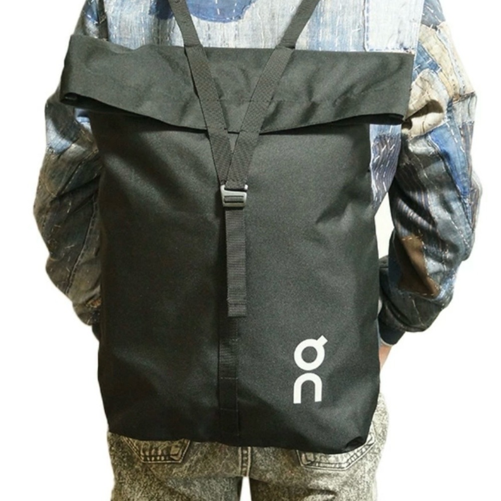 On Running Logo Black Roll-Top Backpack - Men's Everyday Bag
